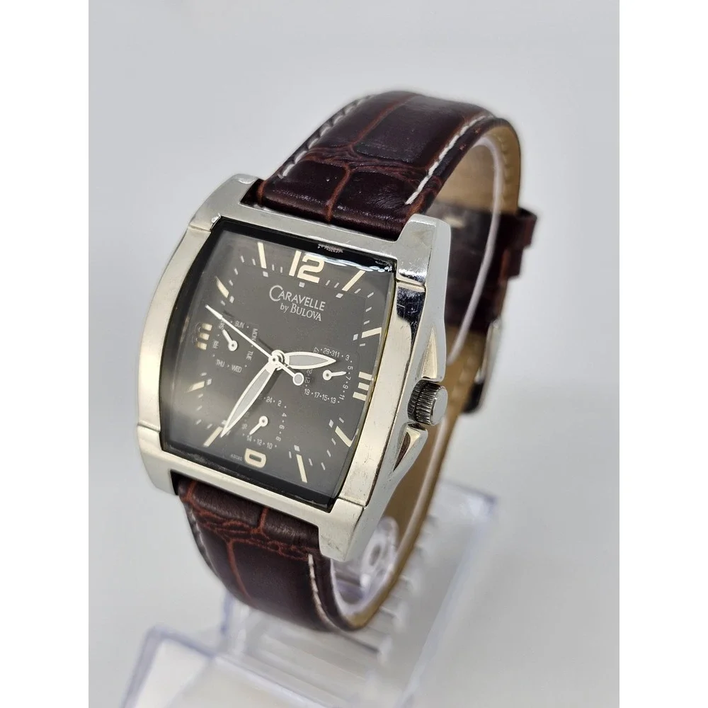 Caravelle Bulova Men's Watch 38MM Black Dial Brown Leather Bands New Battery